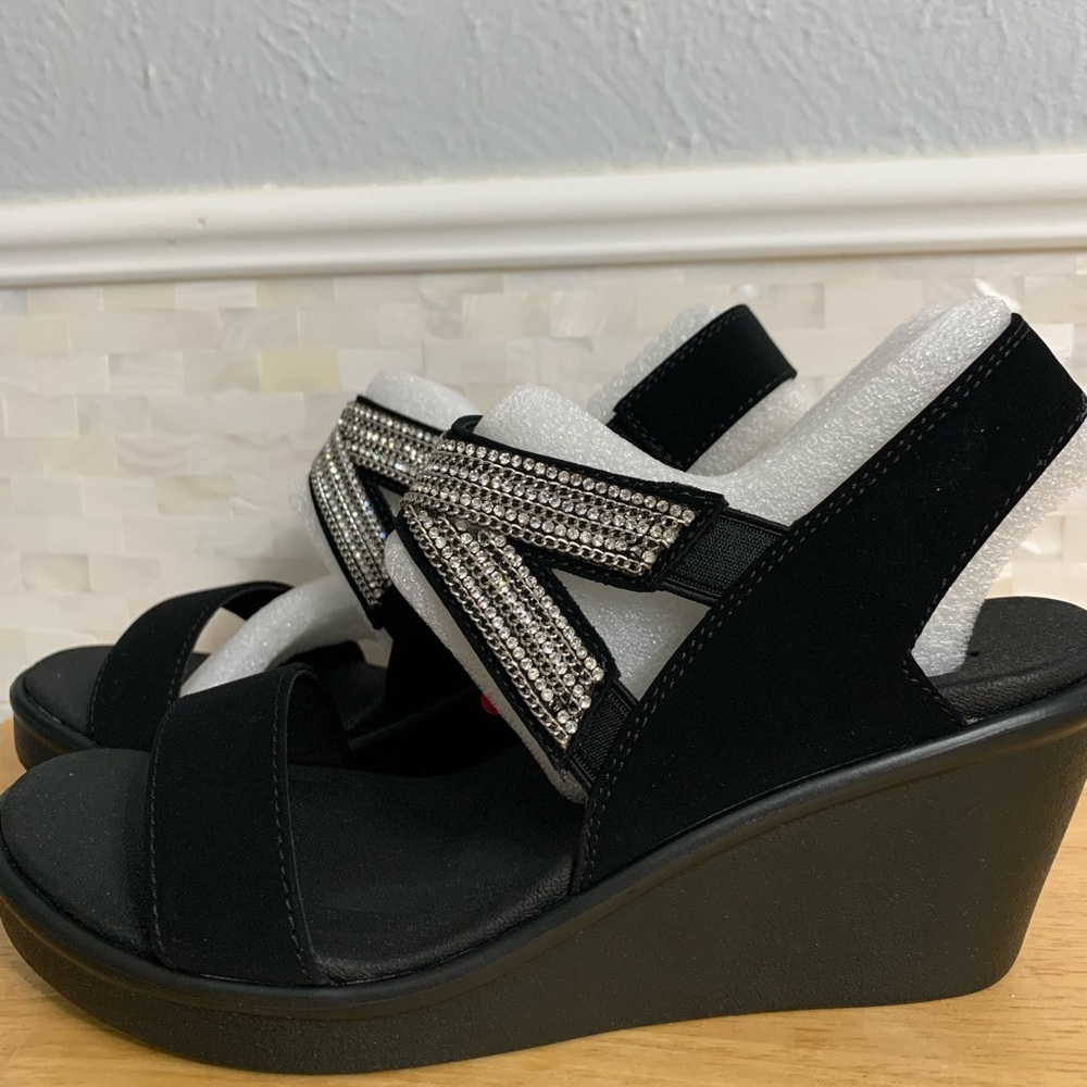 Skechers Black Wedges with Silver Embellishments